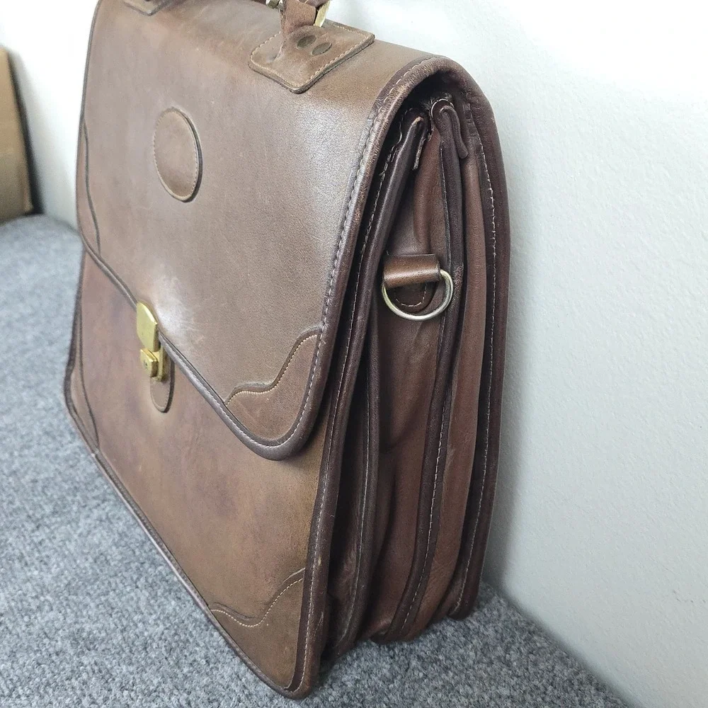 Orvis Vintage Leather‎ Briefcase USA Brown Rawhide Messenger Bag 16x13 Strap